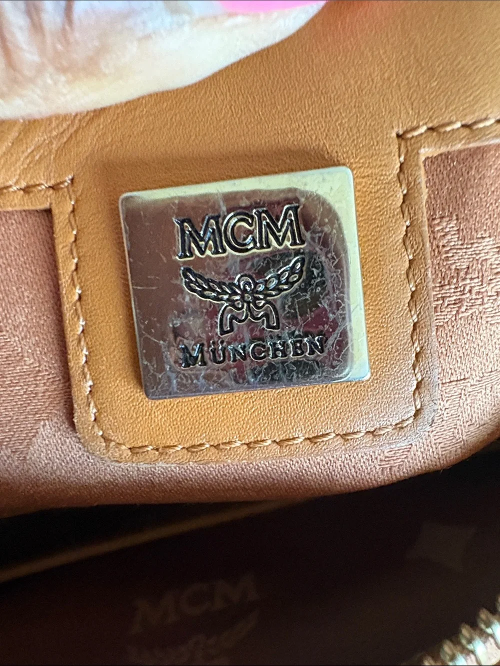 MCM COGNAC VISETOS BOSTON SATCHEL / TOP HANDLE BAG